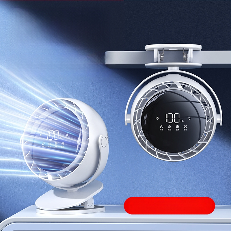 2024 pametni USB klip ventilator, 6 inča, s digitalnim zaslonom, prijenosni stolni ventilator za dom s ugrađenom baterijom