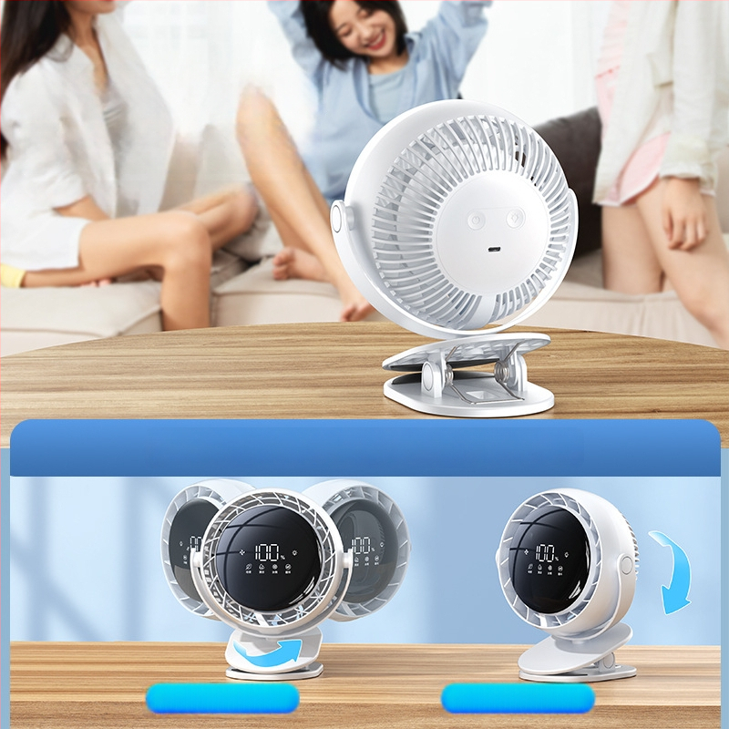 2024 pametni USB klip ventilator, 6 inča, s digitalnim zaslonom, prijenosni stolni ventilator za dom s ugrađenom baterijom