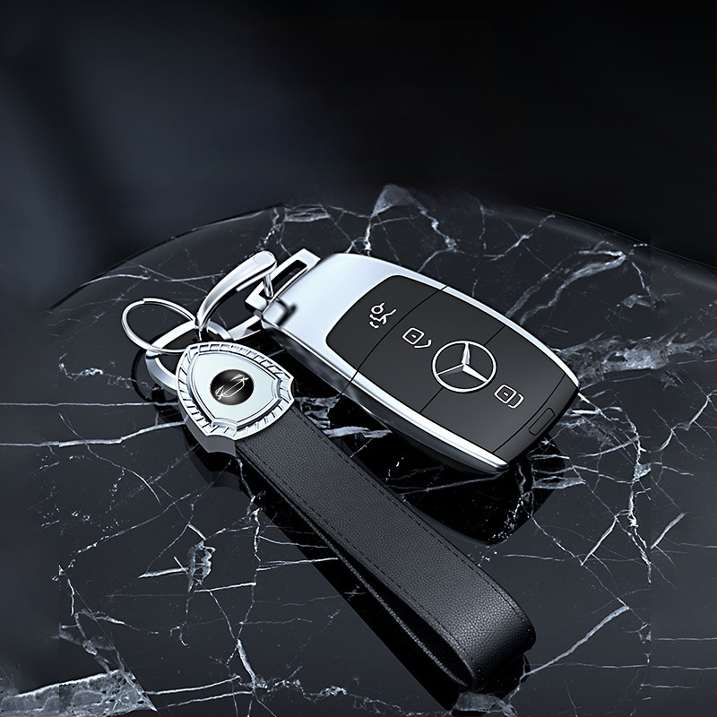 Muški premium kožni automobil ključ s funkcijom protiv gubitka, metalni prsten i narukvica za privjesak