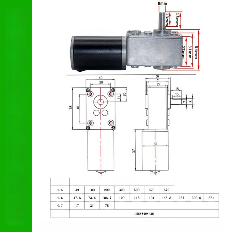 Chenxin mikro DC motor csavarmenetes hajtóművel, 12–24V, magas nyomaték 5840, egytengelyes, sebességszabályozó, önzáró