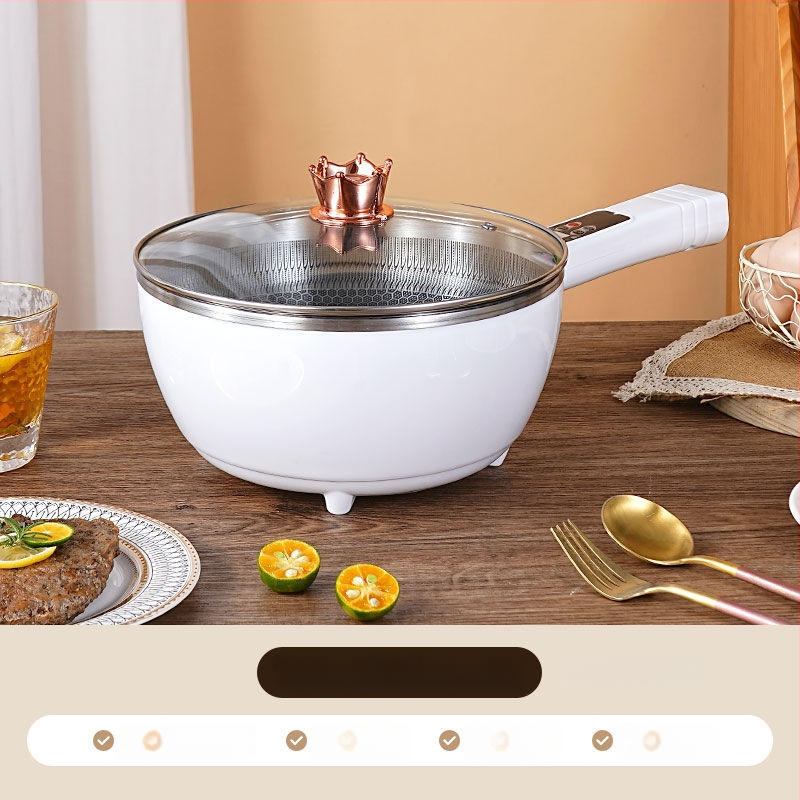 Višefunkcionalni električni wok i hot pot – sve-u-jednom loncu s LCD zaslonom, kapacitet 4–5 L, snaga 1000–1350 W, unutarnja posuda od aluminijske legure s nepri­ljanjajućim premazom, para, prženje, kuhanje i dinstanje.
