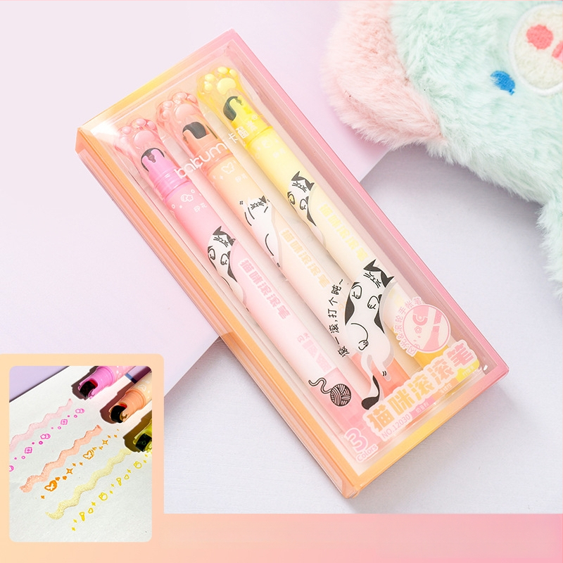 Dvostrani roller highlighter s otiskom mačje šape, cvjetne linije, sjajan dnevnički marker, slatka konturna olovka