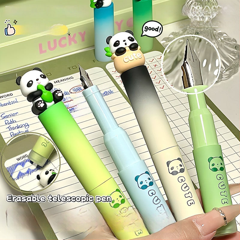 Gengxi Panda-stilna fountain pen s izvučnim mehanizmom, 0,5 mm iridij hrot, zamjenjive kartridže s tintom, za školsku kaligrafiju
