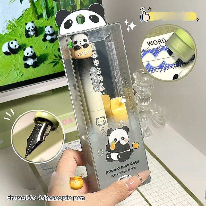 Gengxi Panda-stilna fountain pen s izvučnim mehanizmom, 0,5 mm iridij hrot, zamjenjive kartridže s tintom, za školsku kaligrafiju