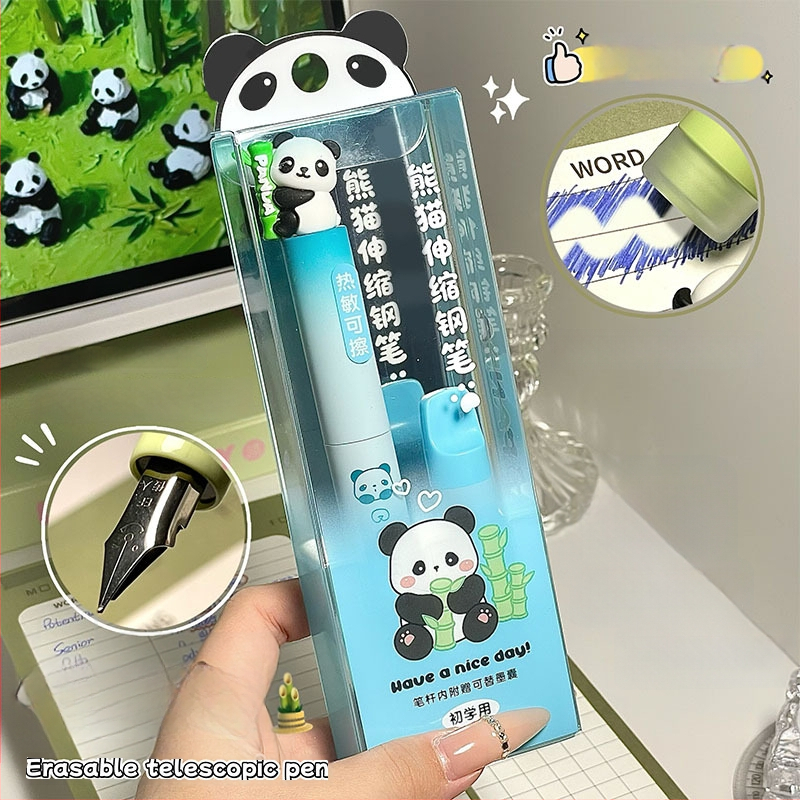 Gengxi Panda-stilna fountain pen s izvučnim mehanizmom, 0,5 mm iridij hrot, zamjenjive kartridže s tintom, za školsku kaligrafiju