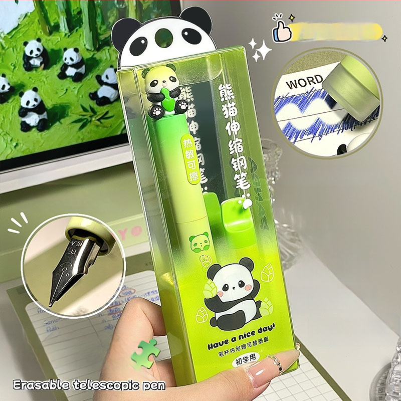 Gengxi Panda-stilna fountain pen s izvučnim mehanizmom, 0,5 mm iridij hrot, zamjenjive kartridže s tintom, za školsku kaligrafiju