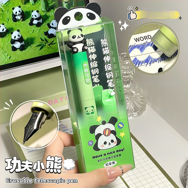 Gengxi Panda-stilna fountain pen s izvučnim mehanizmom, 0,5 mm iridij hrot, zamjenjive kartridže s tintom, za školsku kaligrafiju