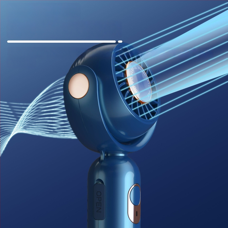 USB punjivi prijenosni turbinski ručni ventilator, visokog protoka, 5 lopatica, ugrađena baterija, kompaktne dimenzije 156×64×43 mm, 3 brzine zraka, niska buka