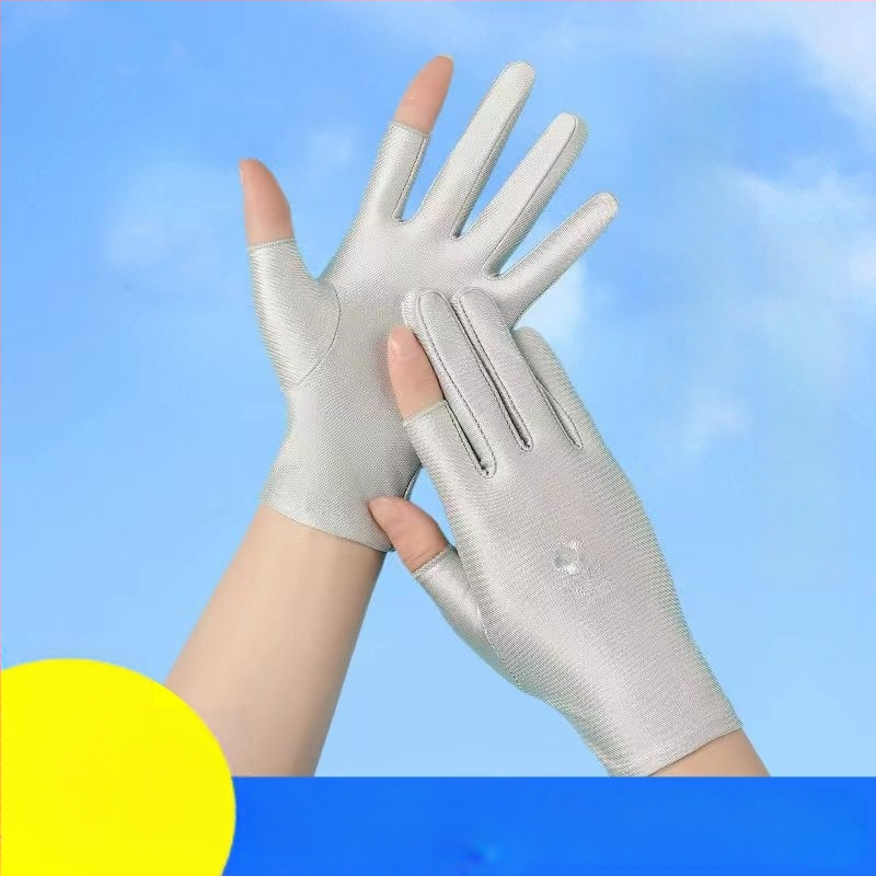 Ženske zaštitne rukavice za sunce s dva prsta, tanke za proljeće i jesen, pogodne za vožnju biciklom i vožnju, vez s ledenim svilenim nitima, elastične, kompatibilne s dodirnim zaslonom, prsti bez završetka, za branje čaja