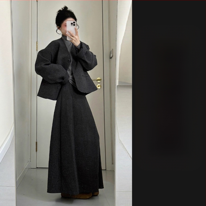 Korejskog stila zimski set: vuneni sako, top i suknja, elegantan ženski trodjelni kostim