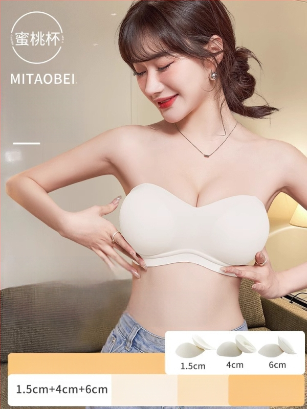 Žensko bezrameno shapewear s nevidljivim leđima, odvojive dvostruke naramenice, 3/4 košarica, najlon-spandeks