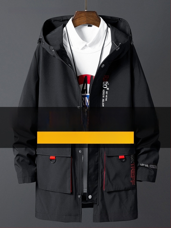 Muška windbreaker jakna s kapuljačom, plus veličina, jesenska srednja duljina, ležerni stil