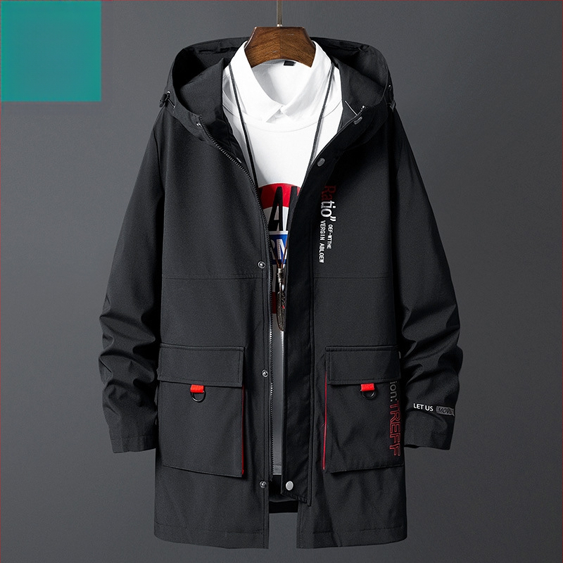 Muška windbreaker jakna s kapuljačom, plus veličina, jesenska srednja duljina, ležerni stil