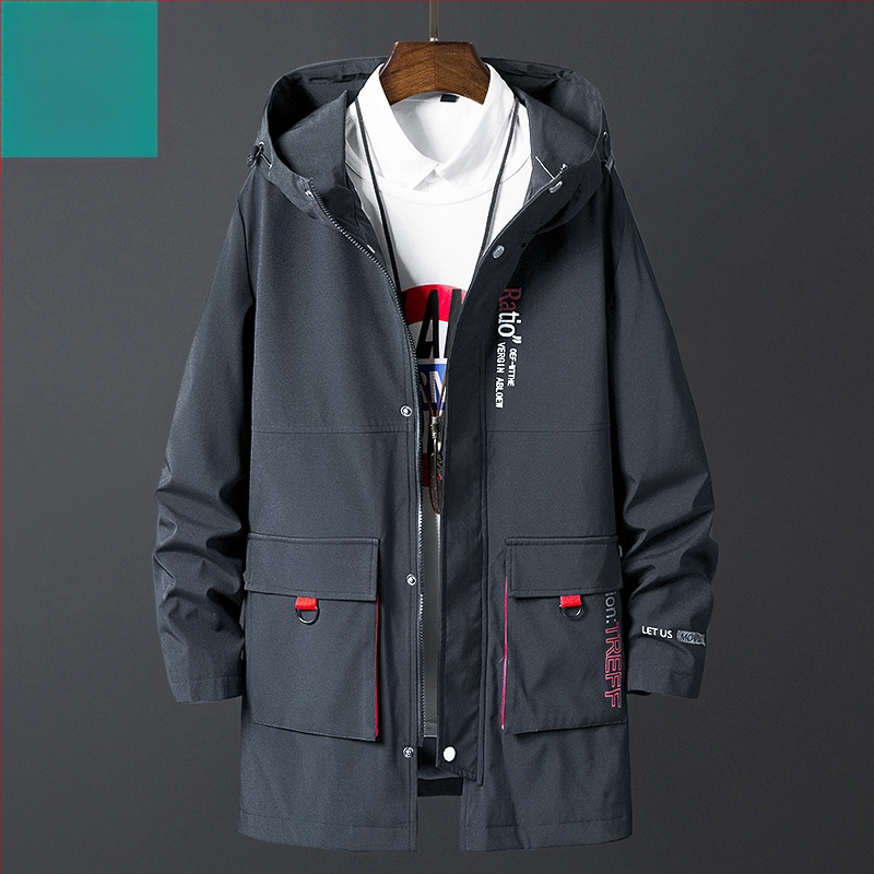 Muška windbreaker jakna s kapuljačom, plus veličina, jesenska srednja duljina, ležerni stil