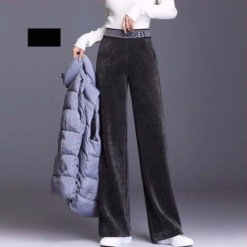 Ženske hlače od corduroya, široke nogavice, casual, jesen-zima, debeli ravni kroj, plus veličina