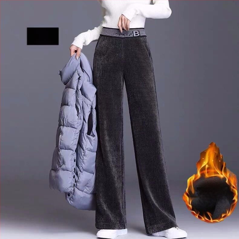 Ženske hlače od corduroya, široke nogavice, casual, jesen-zima, debeli ravni kroj, plus veličina