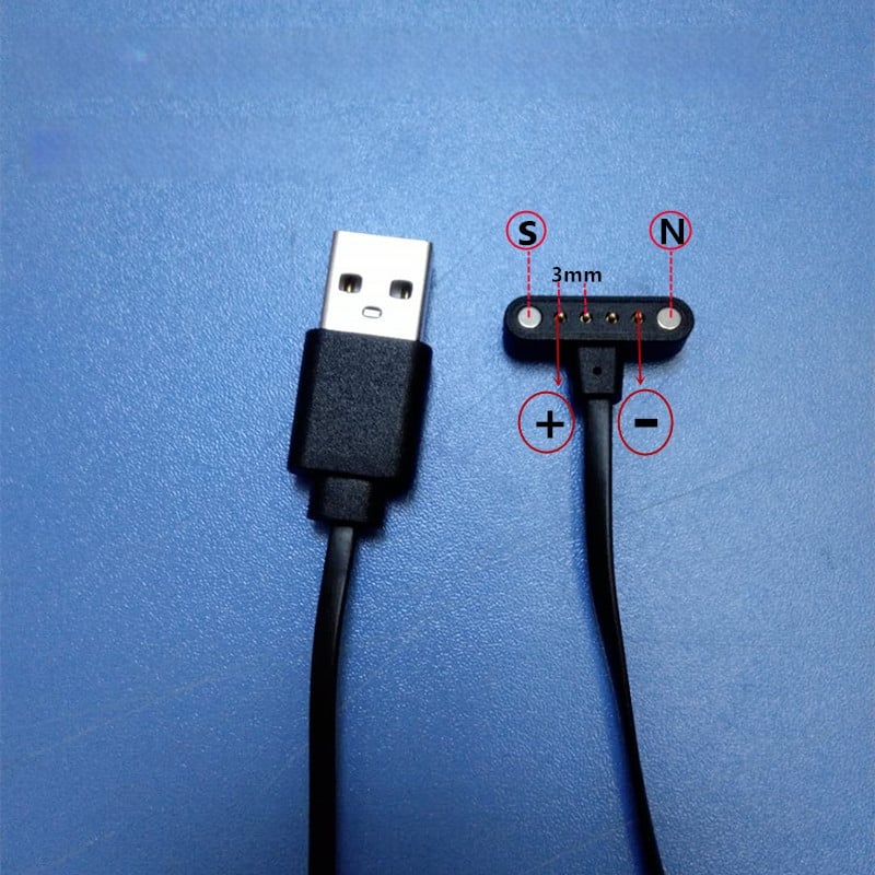 Magnetski kabel za napajanje i prijenos podataka za pametni sat i narukvicu, T-oblik, 4-pin, duljina 80 cm, razmak 3.0 mm