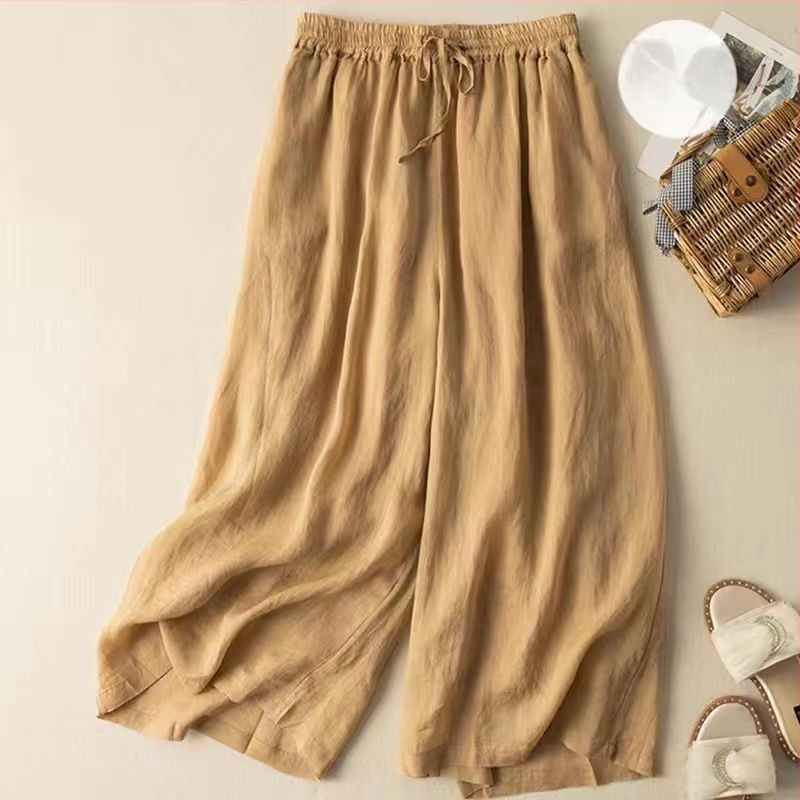 Ženske široke hlače od pamuk-lan, umjetnički kineski stil, retro, casual za proljeće i ljeto, široke i vizualno produžuju siluetu