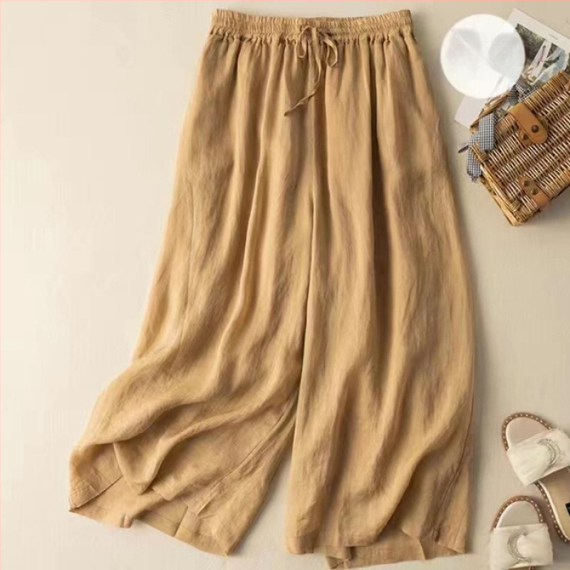 Ženske široke hlače od pamuk-lan, umjetnički kineski stil, retro, casual za proljeće i ljeto, široke i vizualno produžuju siluetu