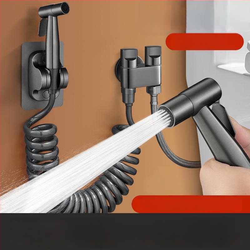 Set tuš-pištolj za WC s jednim ulazom i dva izlaza, pojačani dvostruki kontrolni kutni ventil, za kupaonicu