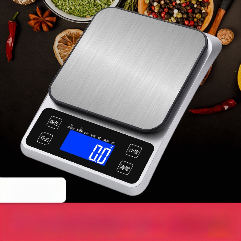 Kuhinjska vaga od nehrđajućeg čelika, visoka preciznost, kompaktna platforma, kapacitet 5 kg, za pečenje i mjerenje hrane kod kuće.