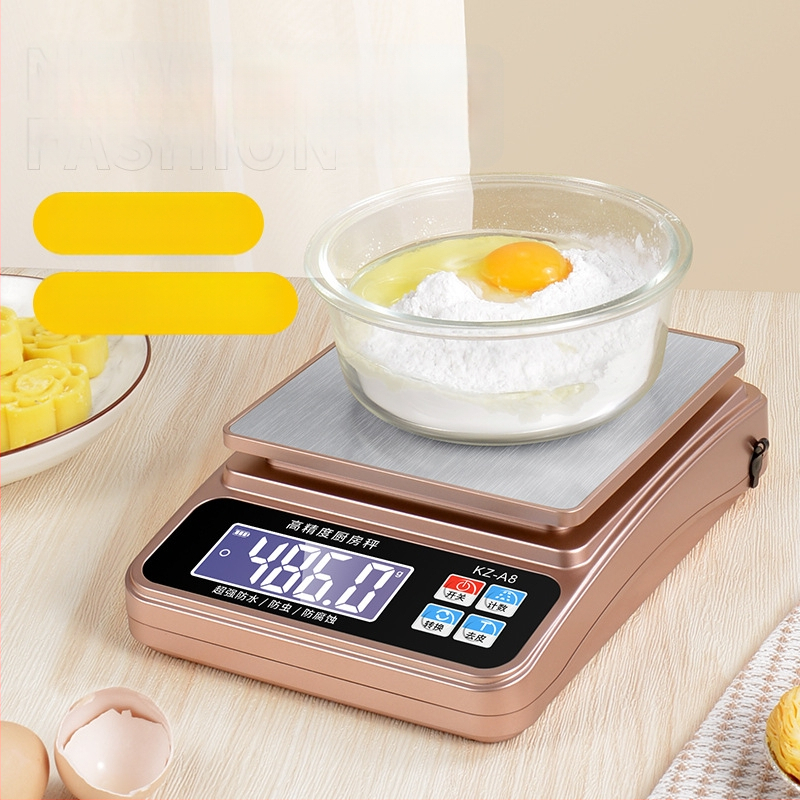 Visoko precizna vodootporna kuhinjska vaga s površinom od nehrđajućeg čelika, mat završna površina, kapacitet 6 kg, rezolucija 0,1 g, veliki zaslon, dugotrajna baterija