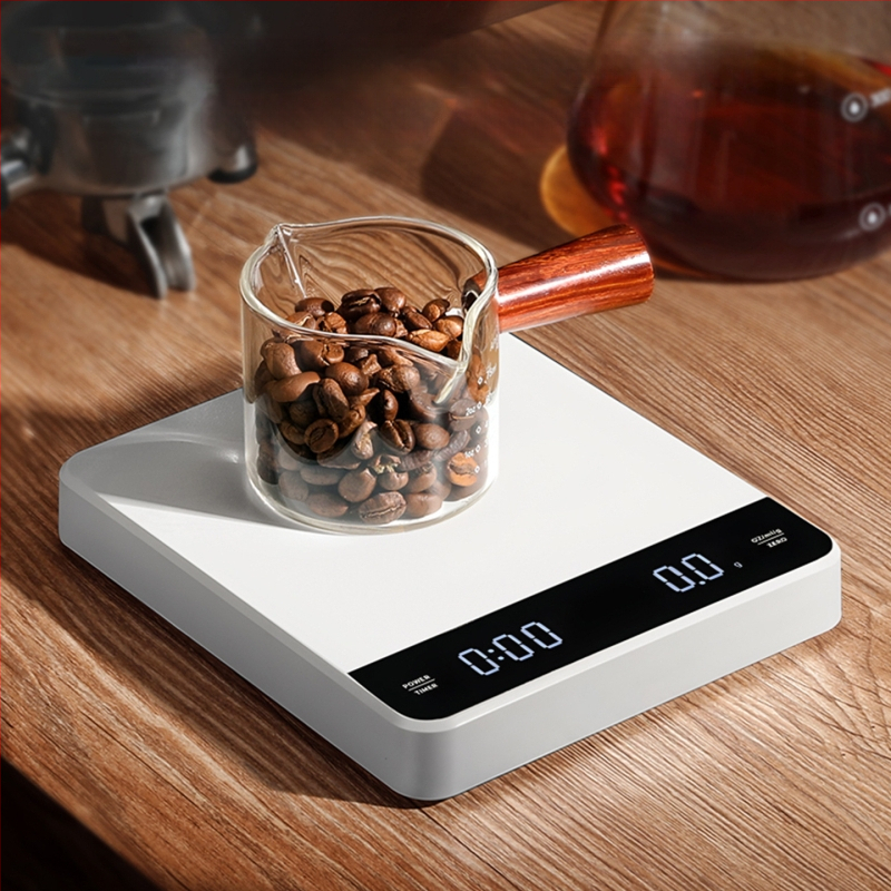 Punjavaća vaga za kavu, kapacitet 3 kg, digitalna kuhinjska vaga s točnošću 0,1 g, brzo punjenje i mjerač vremena.