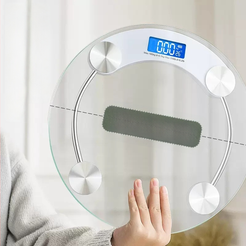 Vaga od kaljenog stakla, digitalna vaga za kućnu upotrebu, okrugla prozirna vaga za tijelo, kapacitet 180 kg, Ancient Poet