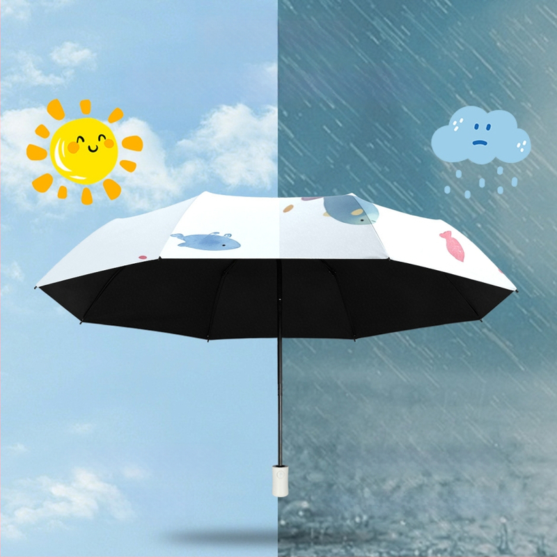 Bourgeon dječji sklopivi kišobran s karikaturnim printom, UV zaštita i crni premaz