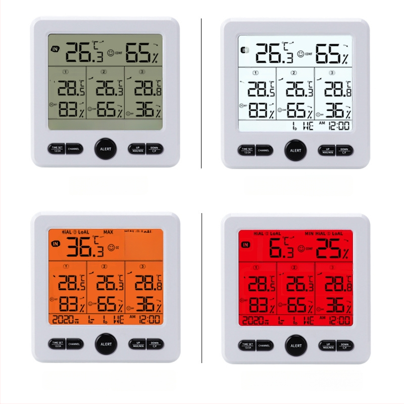 3-u-1 bežični digitalni mjerač temperature i vlage, unutarnje i vanjske upotrebe, s velikim zaslonom u boji i alarmom