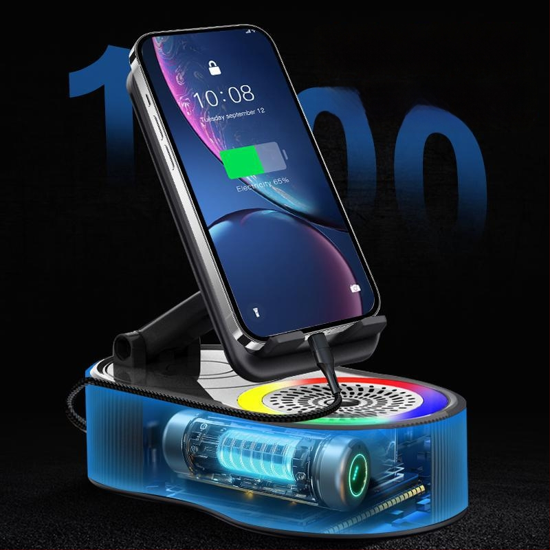 Prijenosni Bluetooth zvučnik s 5-u-1 karaoke Power Bank, RGB svjetlom i držačem za mobitel