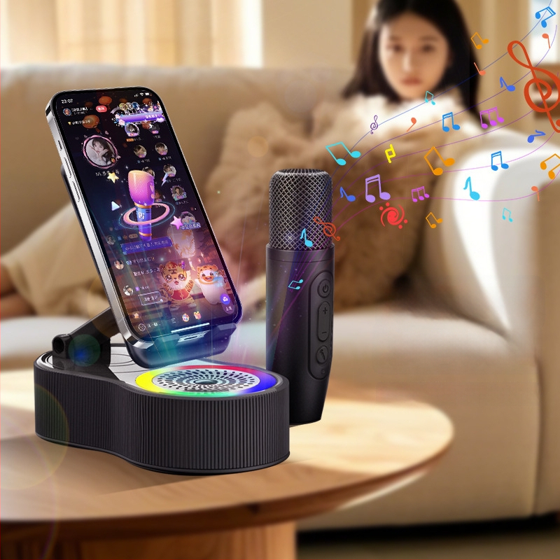 Prijenosni Bluetooth zvučnik s 5-u-1 karaoke Power Bank, RGB svjetlom i držačem za mobitel