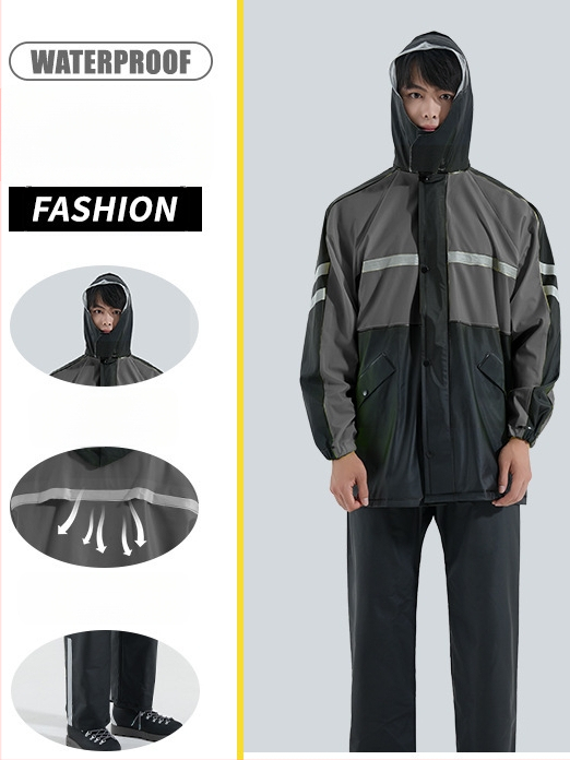 Set kišnog kaputa i hlača, debeli reflektirajući materijal, za dostavljače, razdijeljeni stil za biciklizam i planinarenje, cjelovito teški kišni kaput
