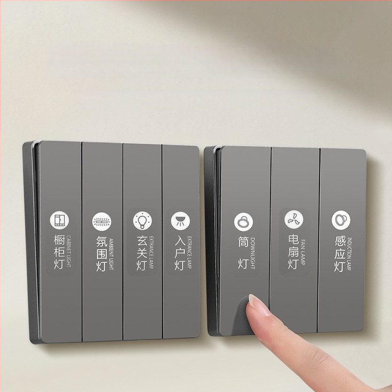 Fényben világító kapcsolójelző címke dekoratív panelhez és elektromos doboz fedélhez