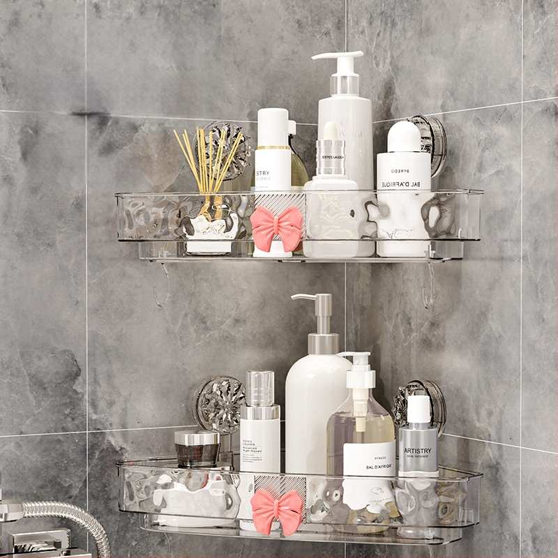 Plastový nástenný zásobník do kúpeľne s prísavkou, bez vŕtania, model 23560, motív motýľ, na uskladnenie kozmetiky a hygienických potrieb, moderný minimalistický štýl