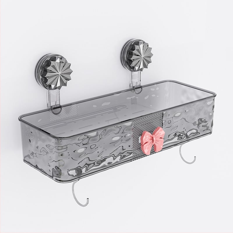 Plastový nástenný zásobník do kúpeľne s prísavkou, bez vŕtania, model 23560, motív motýľ, na uskladnenie kozmetiky a hygienických potrieb, moderný minimalistický štýl