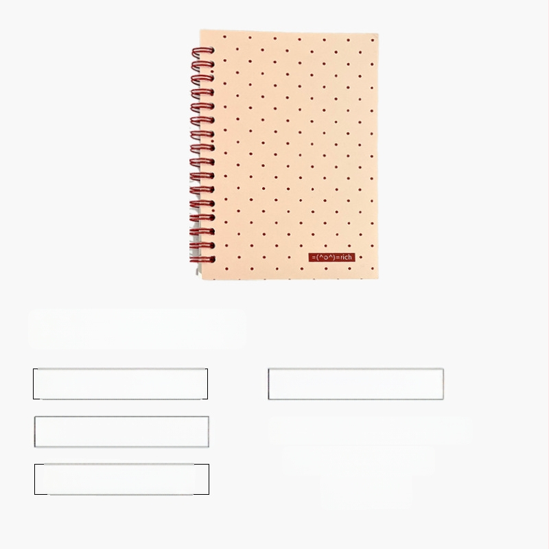 Dvostrani bilježnica s blokovima boja i točkicama, minimalistno-retro Instagram stil, studentska spiralna bilježnica