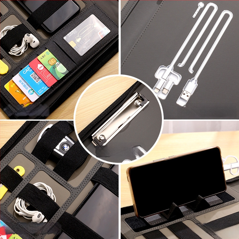 A4 torba za punjenje od umjetne kože s klipom za power bank i priključkom za punjač, višenamjenska poslovna torba s patentnim zatvaračem, prilagodljivo