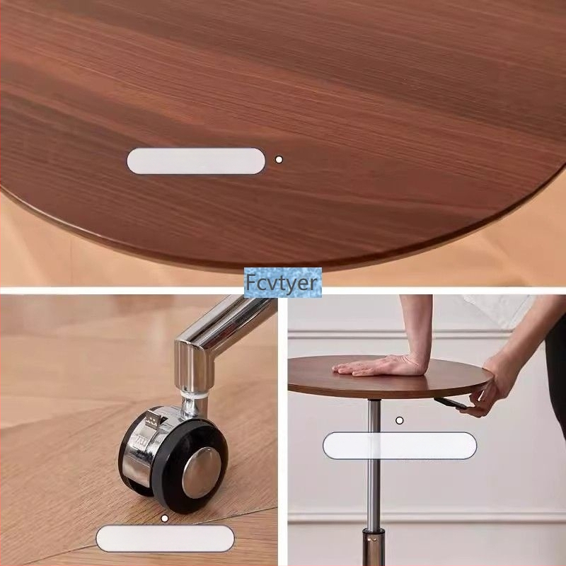 Lang Yu Jia kerek kávasztal márványtop, fa kerettel, görgőkkel, nappaliba, modern minimalista stílus