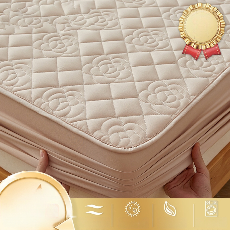 LIFE HOME napínacia plachta s gumou | prešívaná (quilting), digitálna tlač, materiál: prané vlákna, vzor: jednobarevný/ kvety, moderný minimalistický štýl