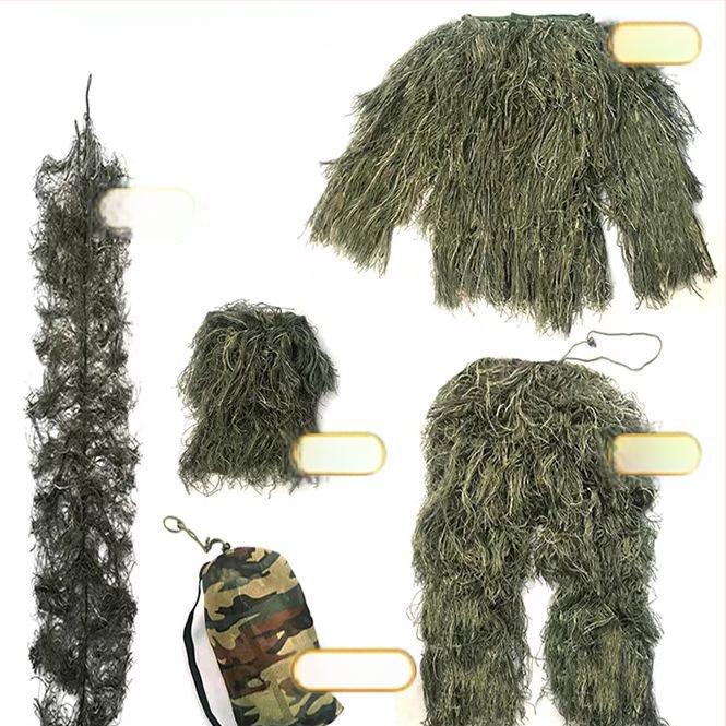 Petodjelni ghillie set za realnu upotrebu — kamuflaža džungla, pustinja, snijeg; toplo, otporno na vjetar, odvodi vlagu