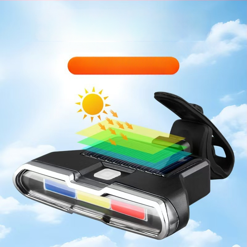Solarna stražnja svjetiljka za bicikl s trobojnim upozoravajućim svjetlom, treperava svjetlost visoke jačine USB svjetiljka za noćnu vožnju