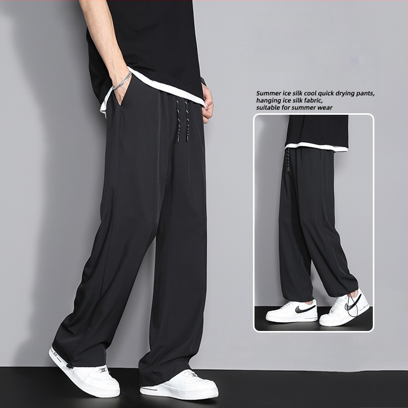 Ljetne Ice Silk hlače, unisex, prozračne, brzo sušeće, tanke, crne sportsko-ležerne hlače