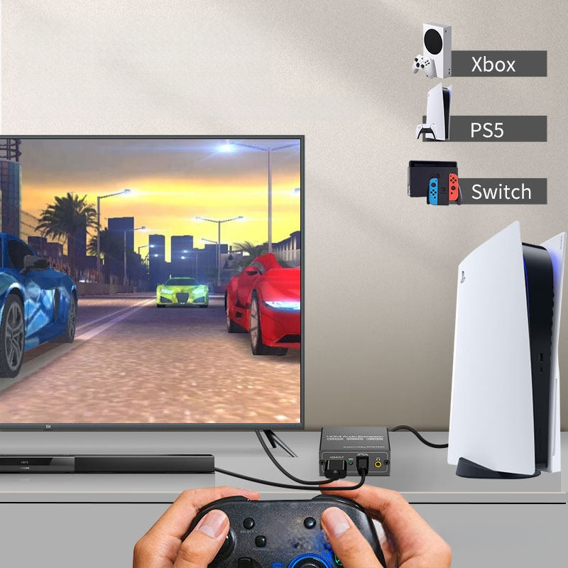 Extractor HDMI audio, 4K60Hz, ieșire 3,5 mm AUX și optic, pentru PS4/PS5 și set-top box
