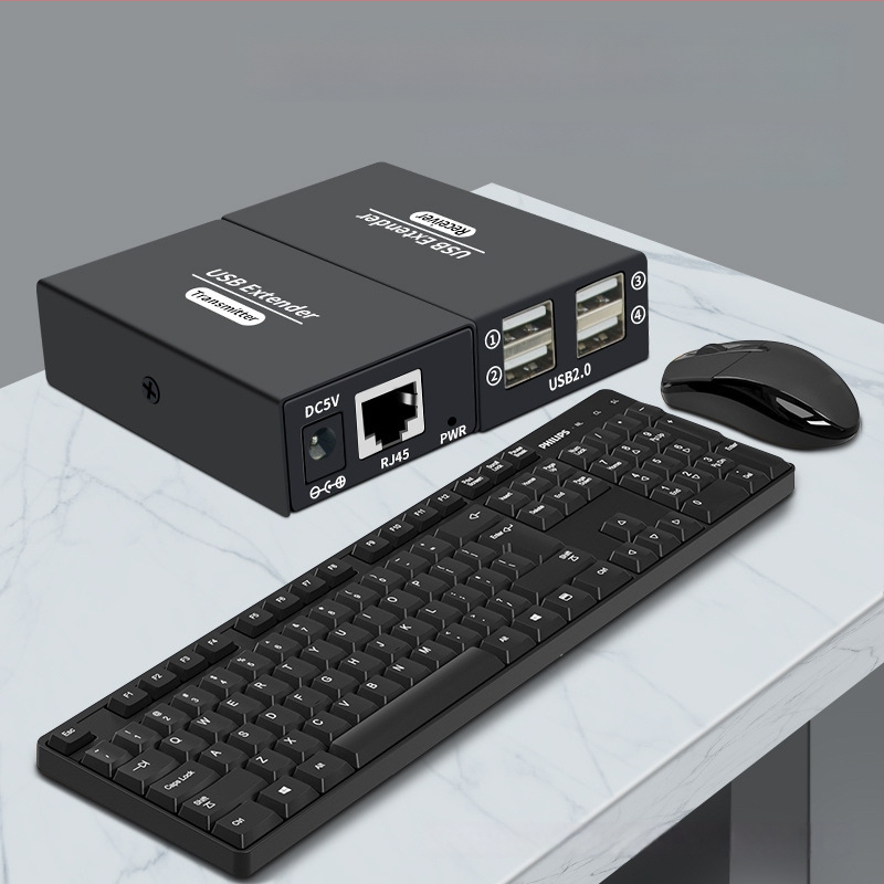 USB 2.0 extender 120 m, s 4-portnim USB hubom, USB na RJ45, za nadzor računala i proširenje miša putem jednog RJ45 kabela