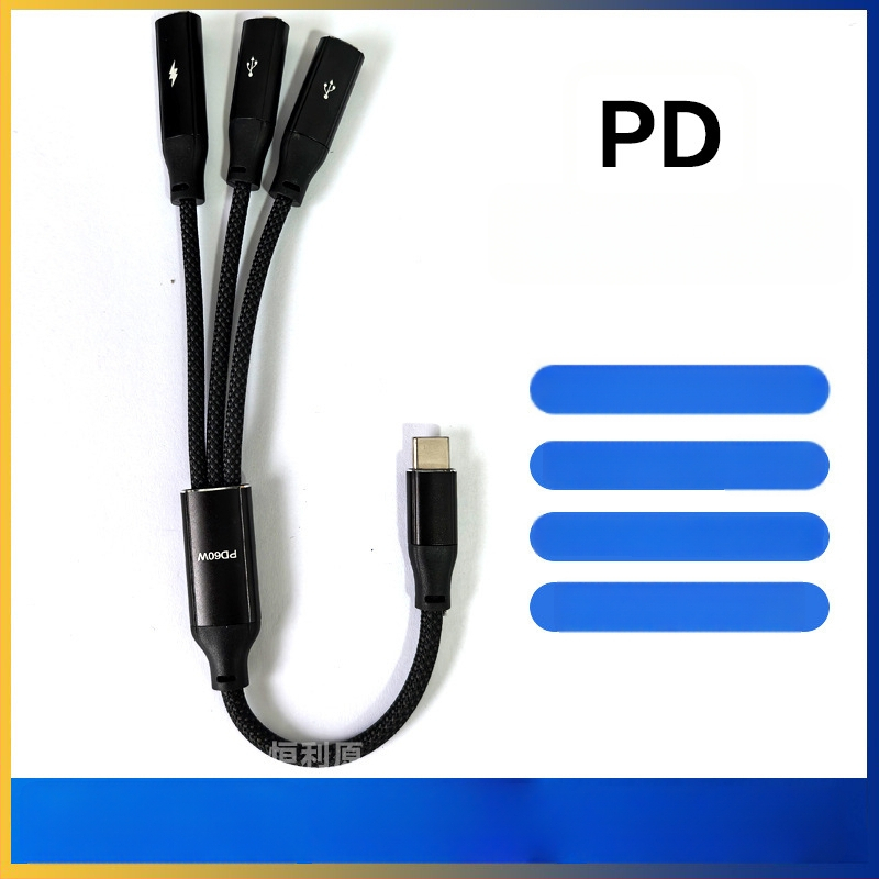 USB-C 3-port OTG rozdeľovač pre dokovaciu stanicu, 60W PD rýchle nabíjanie a prenos dát