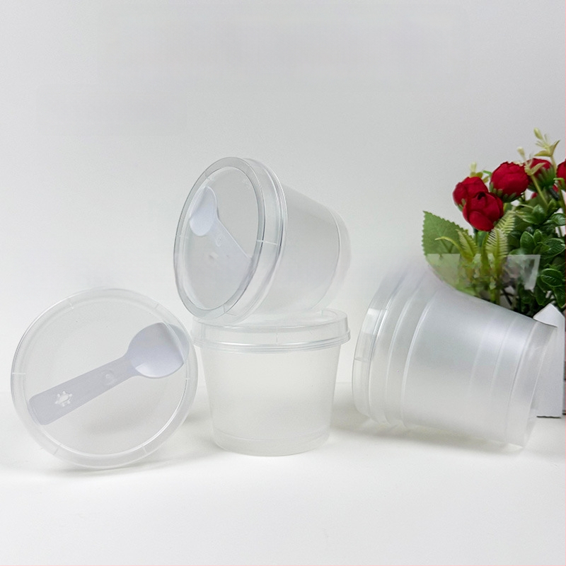 Cupă transparentă din plastic de unică folosință cu capac, PP plastic, serigrafie logo