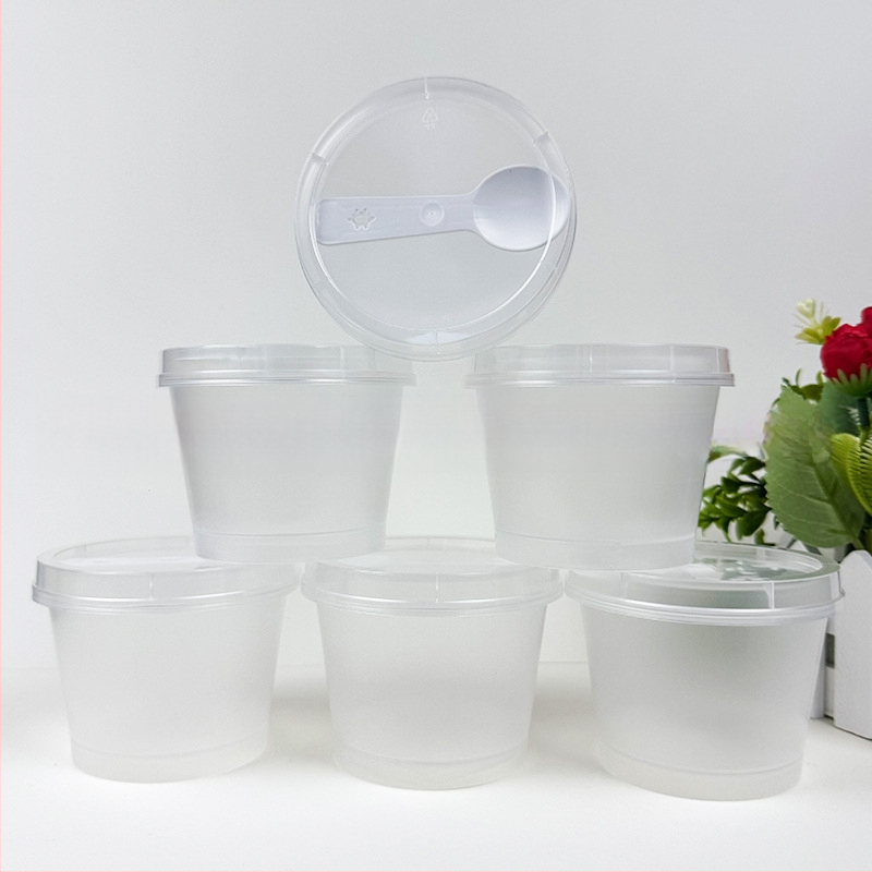 Cupă transparentă din plastic de unică folosință cu capac, PP plastic, serigrafie logo