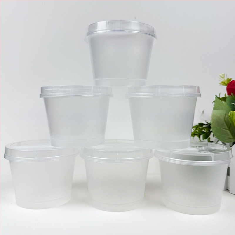 Cupă transparentă din plastic de unică folosință cu capac, PP plastic, serigrafie logo