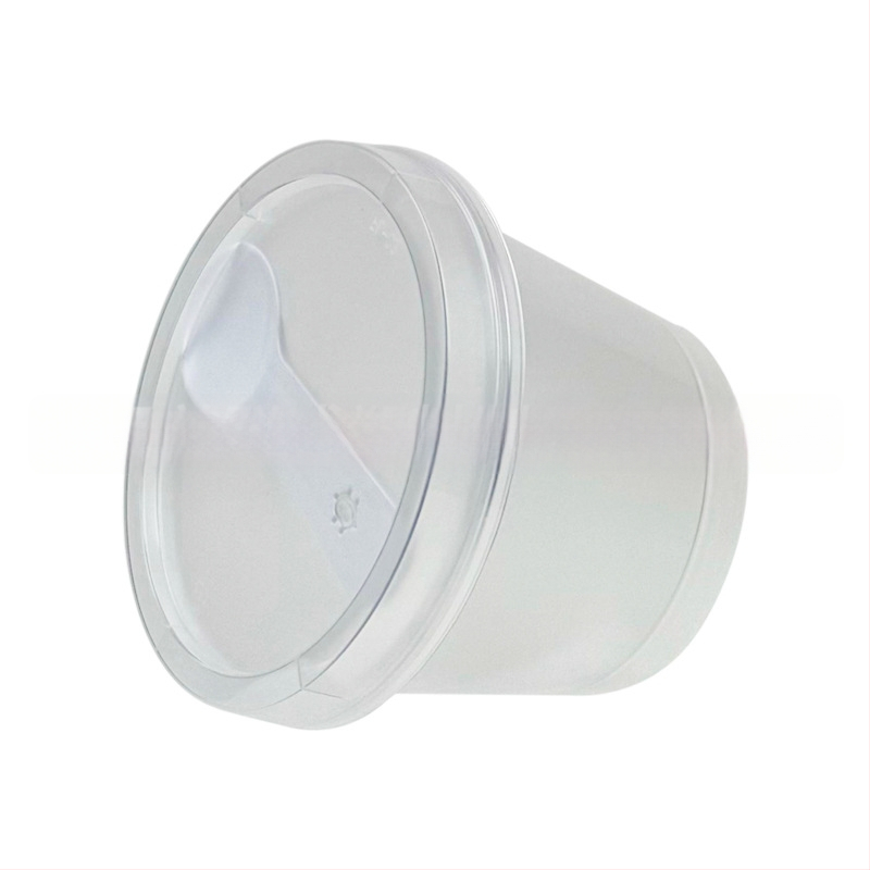 Cupă transparentă din plastic de unică folosință cu capac, PP plastic, serigrafie logo